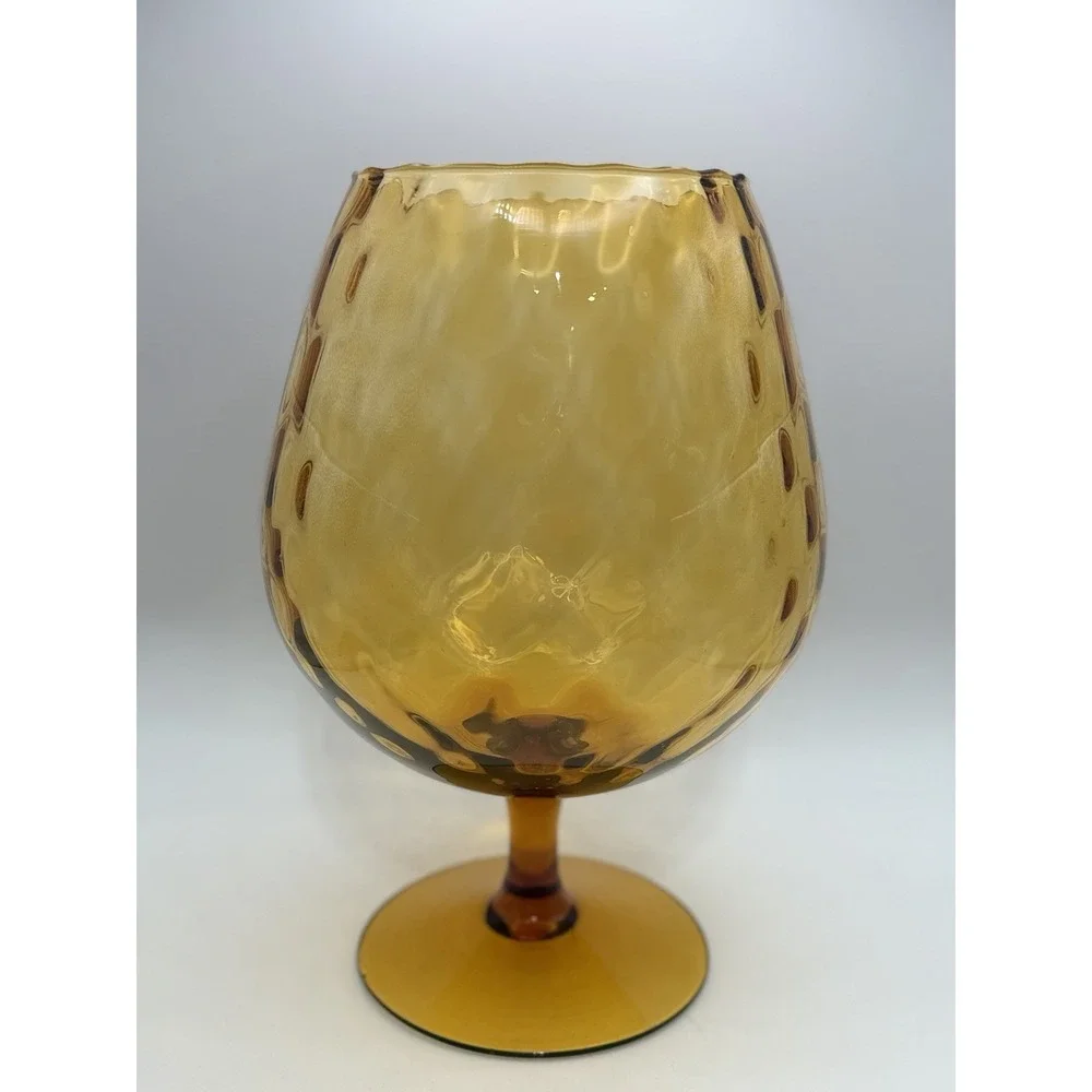 Vintage Amber Empoli Glass Brandy Snifter Vase MCM Hand Blown Italy 9.5